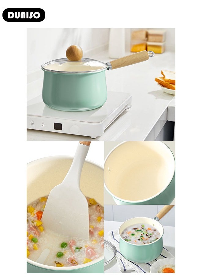 DUNISO - Ceramic Handle Milk Pot with Heat-Resistant Hanging Handle and Thickened Glass Lid,Healthy Nonstick Coating Dishwasher Safe Butter Warmer Milk Boiling Melting Pot,Multipurpose Use Sauce Pan Cooking Pan Coffee Warmer Coffee Pot Teapot - Image 1