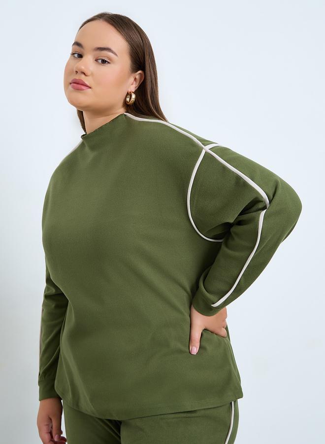 Styli Plus Size Green Funnel Neck Sweatshirt - Image 1