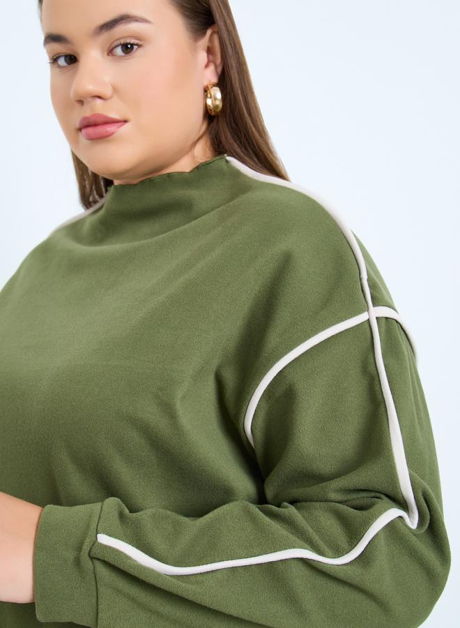 Styli Plus Size Green Funnel Neck Sweatshirt - Image 3