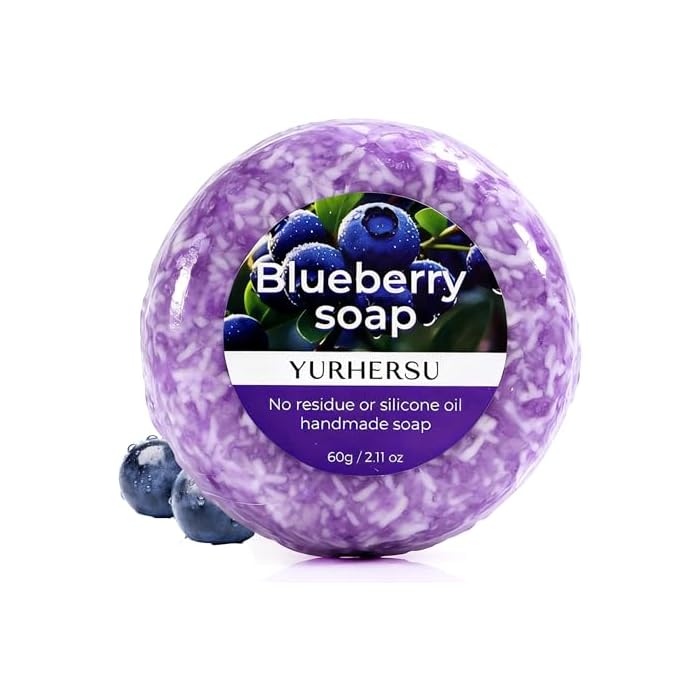 Blueberry Handmade Soap, Nourishing & Hydrating Body Wash Bar Soap with Gentle Exfoliation for a Radiant Glow, Moisturizing with Natural Oils, Multi-Purpose for Face, Body & Hair, 2.11 oz
