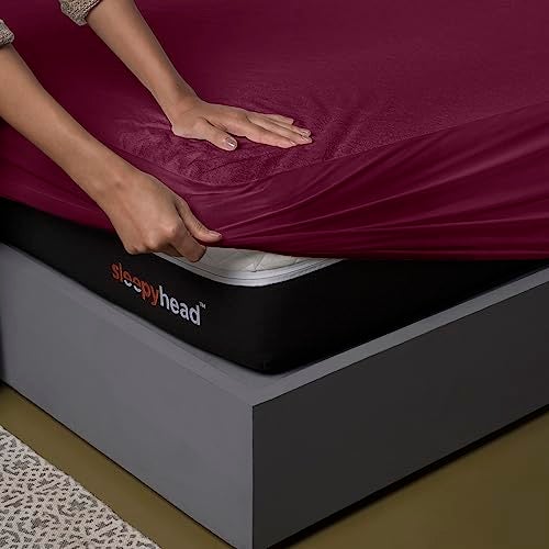 Sleepyhead 100% Waterproof Cotton Feel Mattress Protector | King Size, 78 x 72 Inches | Breathable & Ultra Soft Fitted Bed Protector| Beetroot (Maroon) - Image 1