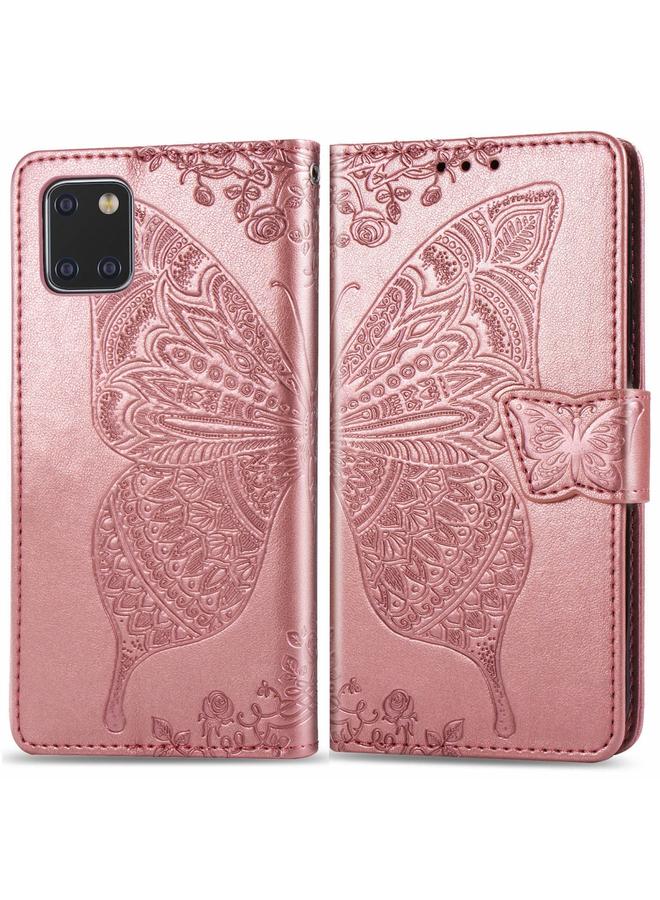 اس-توب جراب لهاتف Galaxy Note 10 Lite / A81، جراب جلدي أفقي منقوش عليه زهرة حب الفراشة مع حامل / فتحة بطاقة / محفظة / حبل - Image 1