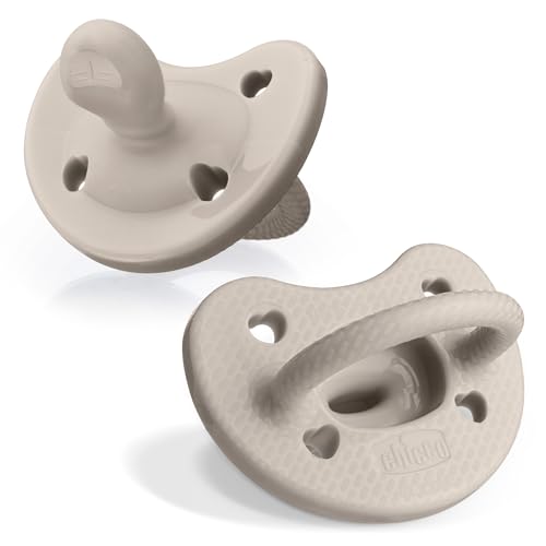 Chicco PhysioForma Luxe Orthodontic Pacifier, 6-16m | 100% Soft Silicone | Supports Breathing & Oral Development | Textured Shield & Handle | Includes Sterilizing Case | BPA Free | Grey, 2pk - Image 1