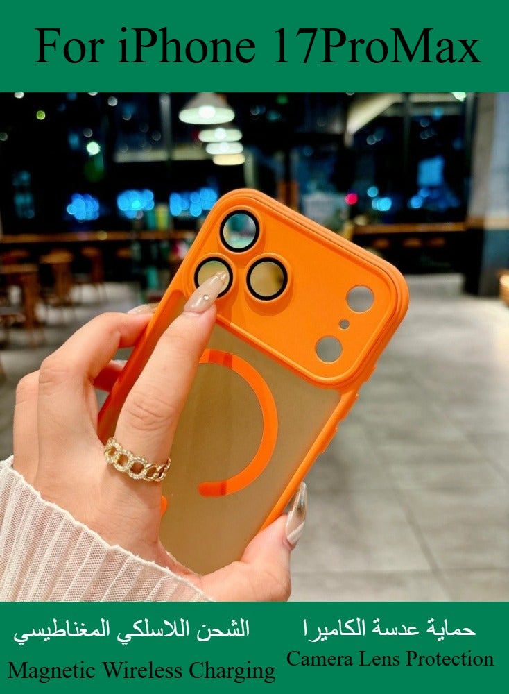 Dili Apple Gold Case iPhone17 Pro Max Magnetic Wireless Charging Phone Case Matte Translucent Hard Acrylic Back Shockproof Armor Camera Lens Protection Cover - Image 2