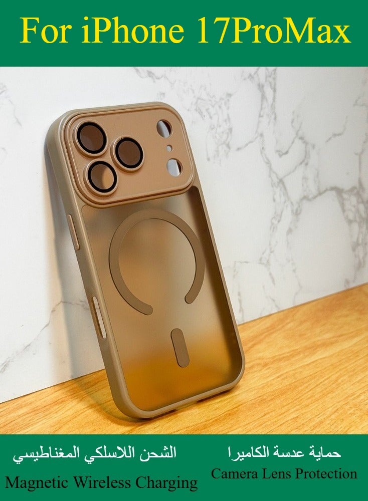 Dili Apple Gold Case iPhone17 Pro Max Magnetic Wireless Charging Phone Case Matte Translucent Hard Acrylic Back Shockproof Armor Camera Lens Protection Cover - Image 1