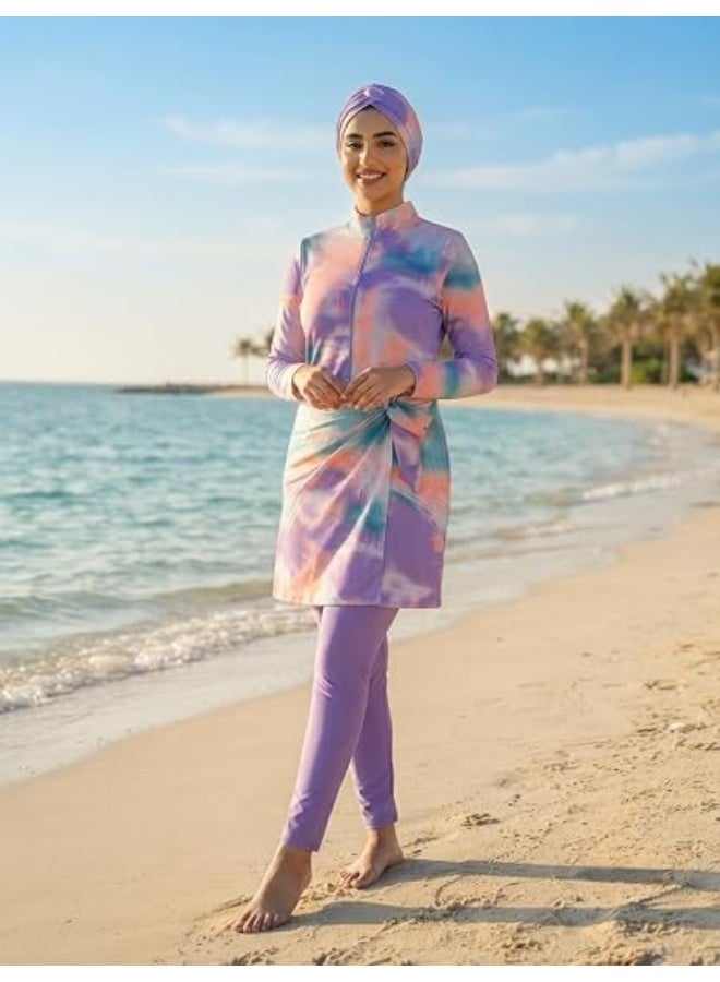 مايوه بوركيني حريمي – تصميم عملي بخامة مرنة للاستخدام المتكرر كود (2123) - Image 3