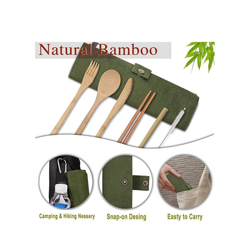 Zikra Bamboo Cutlery Set, Bamboo Travel Utensils Include Knife Fork Spoon Chopsticks Straws - Image 3