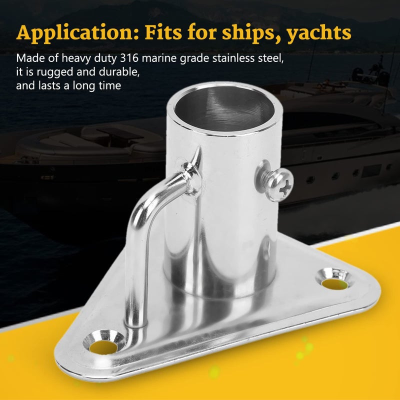 316 Stainless Steel Flag Pole Holder 90 Degree 1 Inch Mounting Bracket With Triangle Base Buttress For Ships Yachts - Image 3