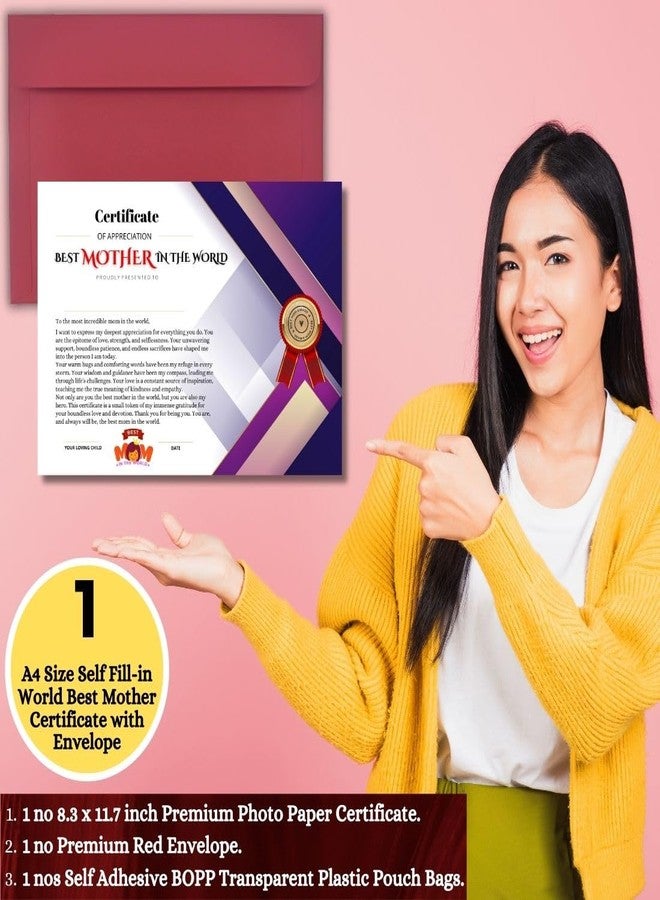 AanyaCentric A4 Size 8.3 x 11.7 inch World Best Mother Mom Printed Certificate(Self Fill-in) & Envelope Birthday Greeting Card for Ma Maa Mummy Big Day - without Frame Folder Case - Image 5