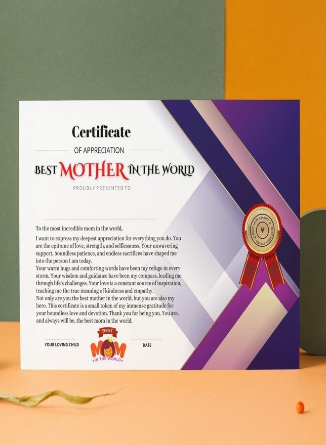 AanyaCentric A4 Size 8.3 x 11.7 inch World Best Mother Mom Printed Certificate(Self Fill-in) & Envelope Birthday Greeting Card for Ma Maa Mummy Big Day - without Frame Folder Case - Image 3