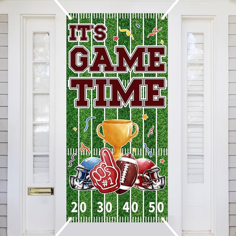 Ticuenicoa Football Party Decorations Door Cover Football Door Cover Banner Its Game Time Game Day Banner Backdrop for American Football Birthday Party Tailgate Party Decor