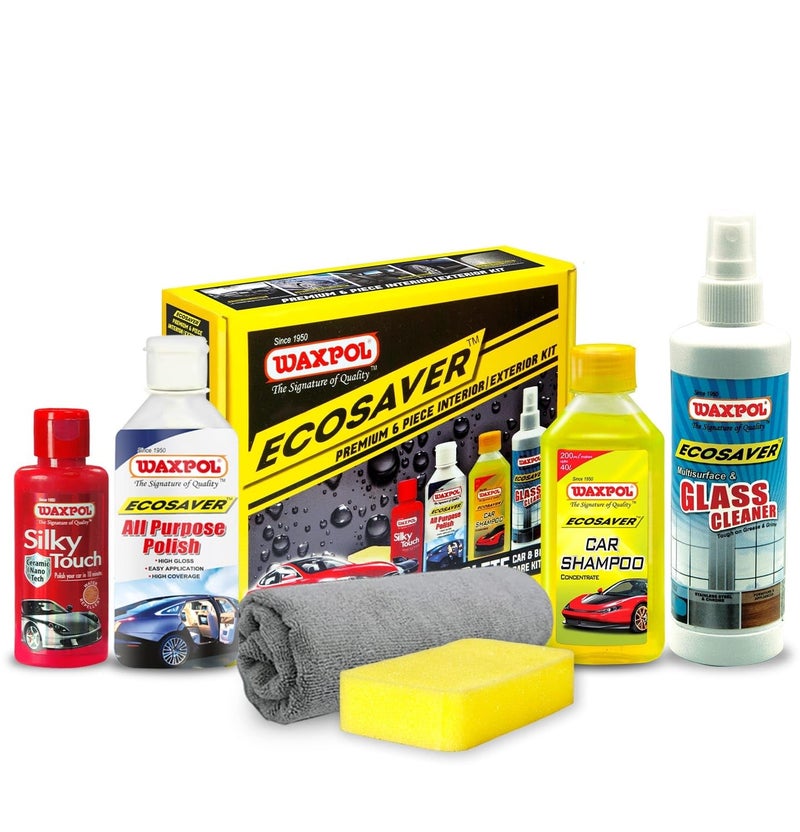Waxpol Ecosaver Premium Car & Bike Cleaning & Shine Kit (8-Piece) – Interior & Exterior Care, Dashboard,Tyre,Exterior Car Wash & Premium Shine Polish Kit - Image 1