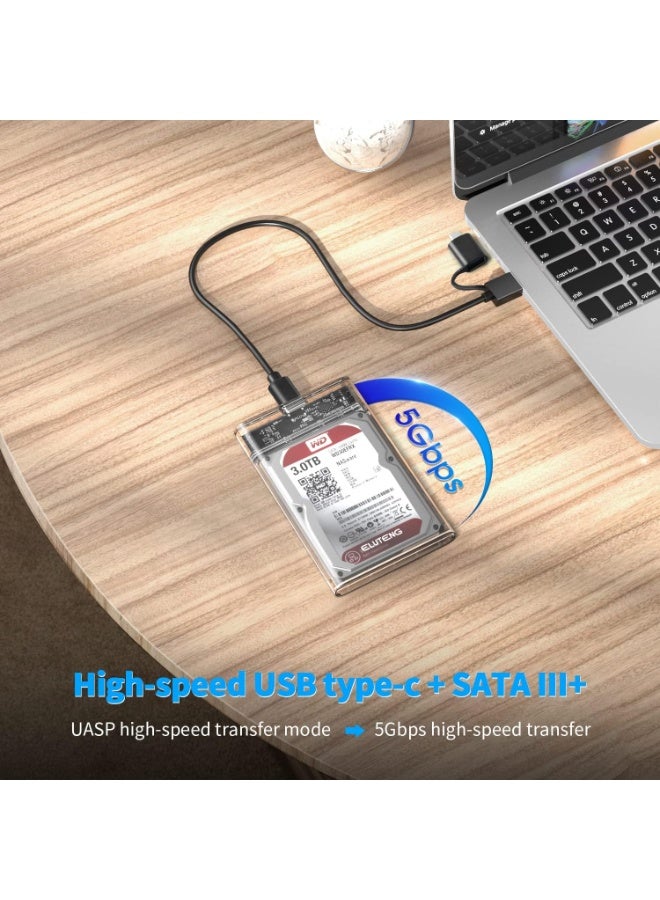 علبة هارد ديسك خارجية شفافة 2.5 إنش مع كابل USB 3.1 وType-C – تدعم أقراص SATA SSD/HDD - Image 3