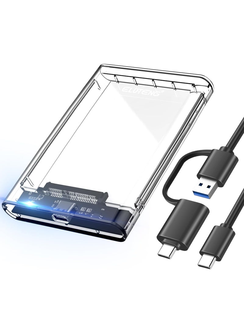 علبة هارد ديسك خارجية شفافة 2.5 إنش مع كابل USB 3.1 وType-C – تدعم أقراص SATA SSD/HDD - Image 1