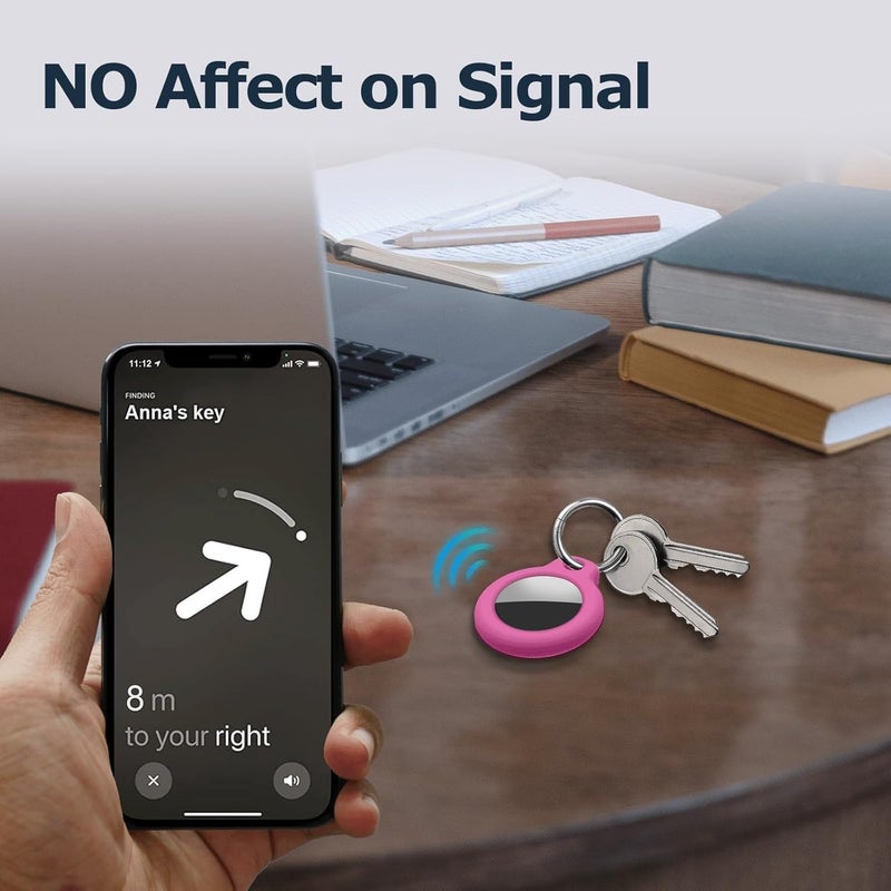 حافظة MOLOSLEEVE لحامل Airtag مع سلسلة مفاتيح، غطاء GPS مقاوم للصدمات ومضاد للخدش لـ Air Tags، إكسسوارات Airtag لحالات تتبع GPS للحقائب والأمتعة، أحمر وردي - Image 3