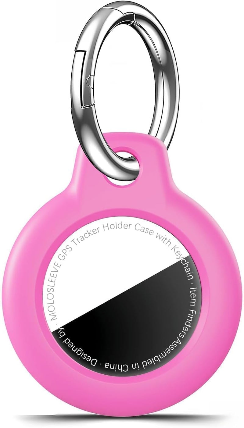 حافظة MOLOSLEEVE لحامل Airtag مع سلسلة مفاتيح، غطاء GPS مقاوم للصدمات ومضاد للخدش لـ Air Tags، إكسسوارات Airtag لحالات تتبع GPS للحقائب والأمتعة، أحمر وردي - Image 1