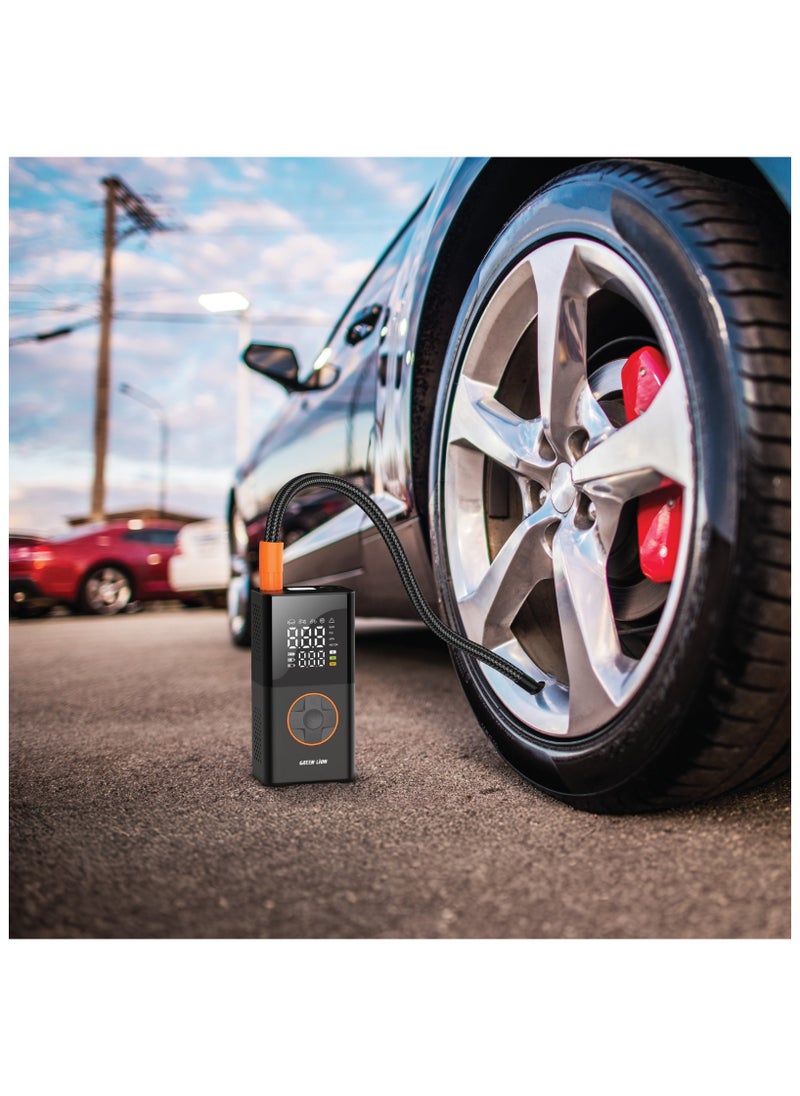 GREEN LION GTI-01 Inflator Portable Air Compressor / 50W Power / Five Modes / 150Psi Pressure / LED Flashlights / Dual LCD Screen / Custom Mode / Multiple Nozzles / USB-A Output / Type-C Charging - Black  - Image 2