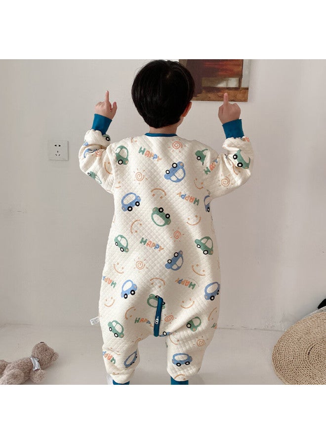 Zisehy Purple Floral Print 100% Cotton Children's Pajamas One-piece Warm Autumn Winter Boys Beige Size 110 - Image 2