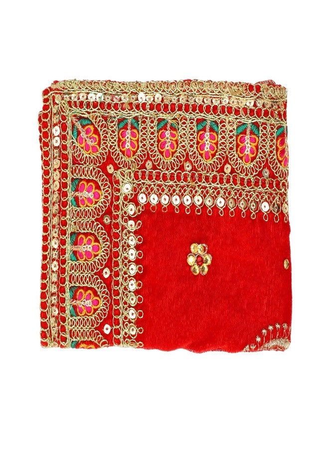 أديتري_كرييشن سجادة زينة من قماش مخملي كبير الحجم (مقاس: 18 بوصة × 12 بوصة) متعددة الأغراض، مناسبة لتزيين حفلات البوجا الهندية التقليدية، مستلزمات البوجا، لاكشمي (أحمر). - Image 3