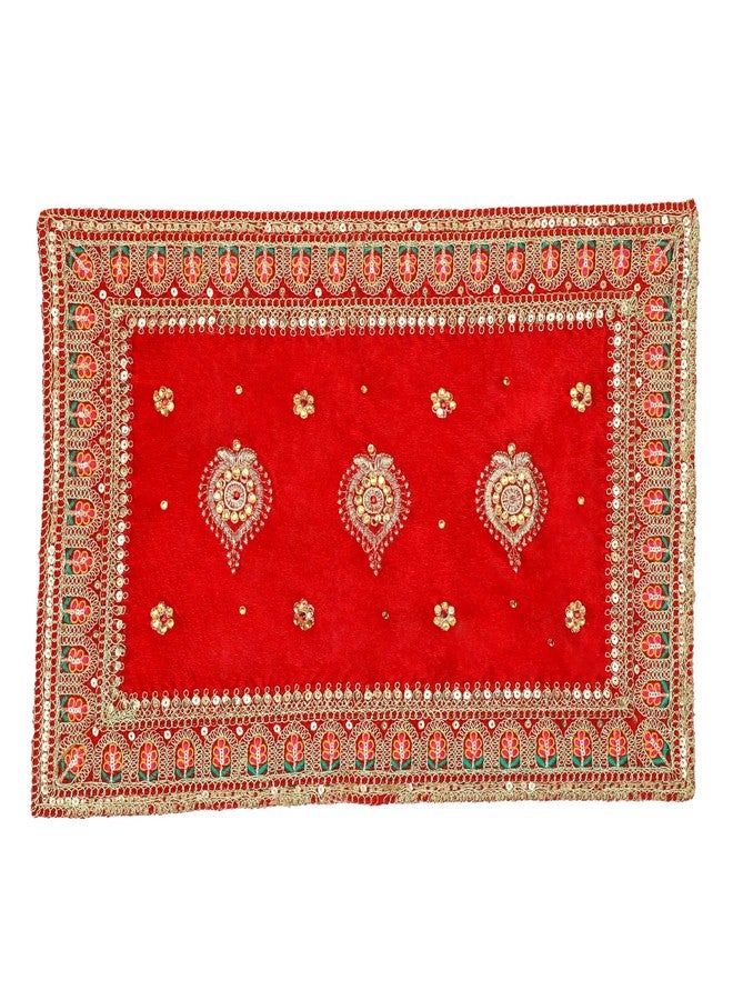 أديتري_كرييشن سجادة زينة من قماش مخملي كبير الحجم (مقاس: 18 بوصة × 12 بوصة) متعددة الأغراض، مناسبة لتزيين حفلات البوجا الهندية التقليدية، مستلزمات البوجا، لاكشمي (أحمر). - Image 1