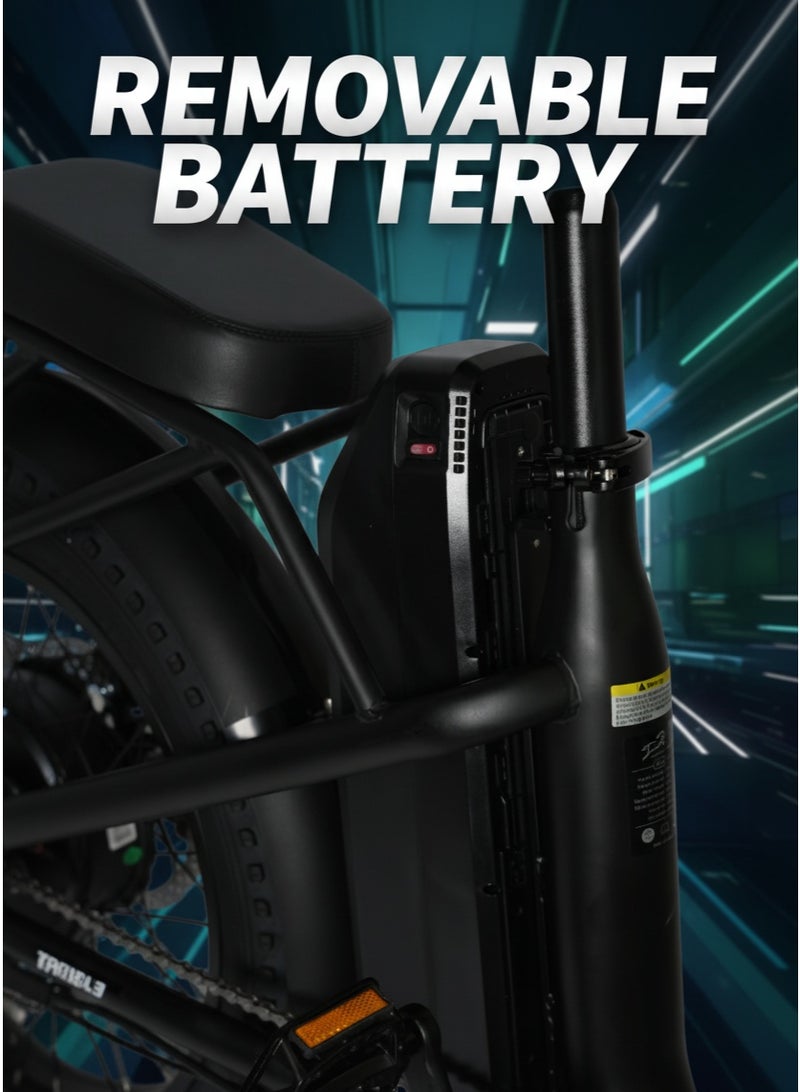 Lucky Liang U03 Electric Bike 500W Motor (750W Max), 48V 13Ah Battery, 45Km/h Speed, 45Km Range, 20”3.0 Tires, Disc Brakes, Carbon Steel Frame – Powerful Long Range E-Bike for Adults - Image 4