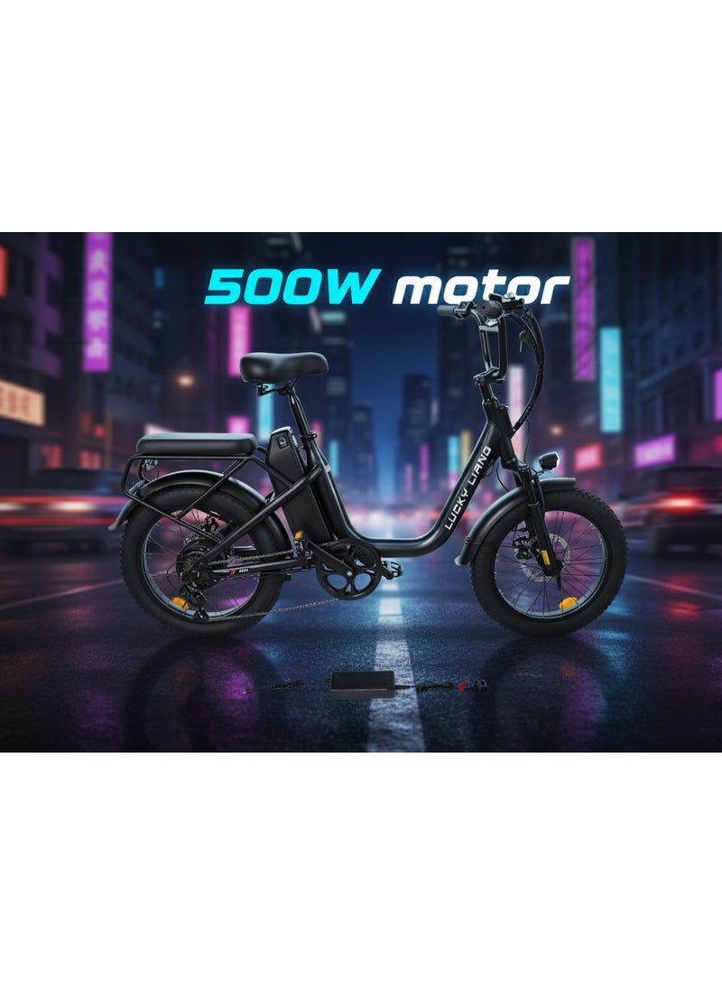 Lucky Liang U03 Electric Bike 500W Motor (750W Max), 48V 13Ah Battery, 45Km/h Speed, 45Km Range, 20”3.0 Tires, Disc Brakes, Carbon Steel Frame – Powerful Long Range E-Bike for Adults - Image 2
