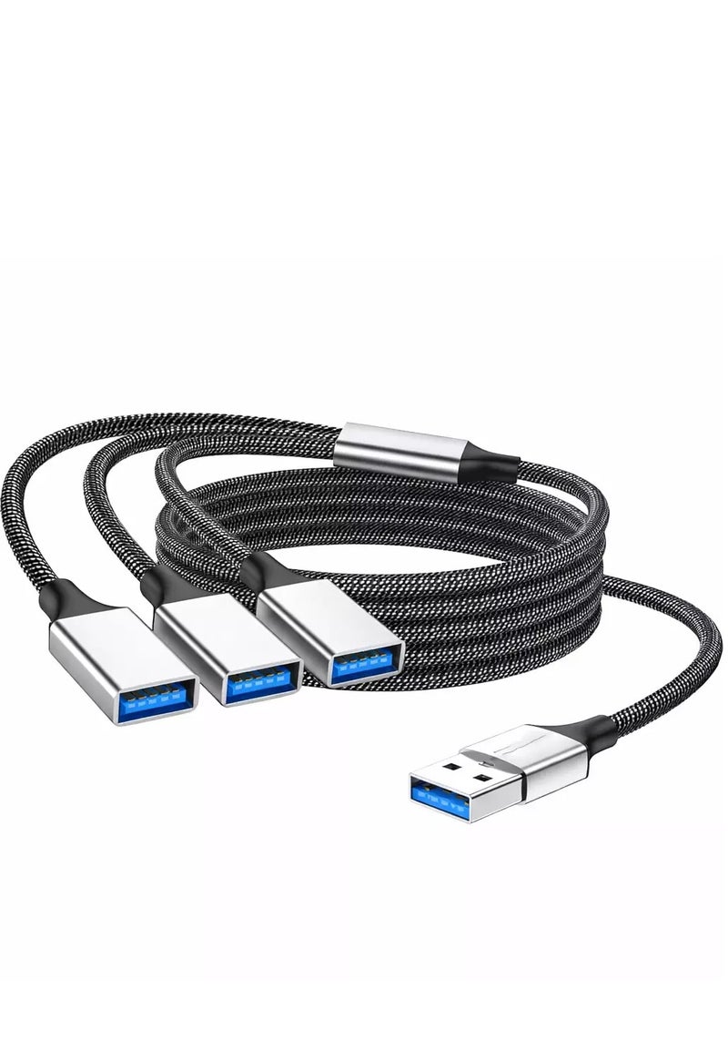 كابل مقسم USB على شكل حرف Y، موصل سلك تمديد USB ذكر واحد إلى 3 إناث، موزع منافذ USB مزدوج، محول طاقة لنقل البيانات والشحن لأجهزة Mac، والكمبيوتر المحمول، والكمبيوتر الشخصي، وXbox One Series X/S، وPS4، وPS5 (1.2 متر) - Image 1