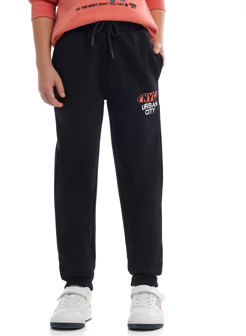 victor and jane Boys’ Skater Bear Fleece Set – Coral Sweatshirt &amp; Black Joggers