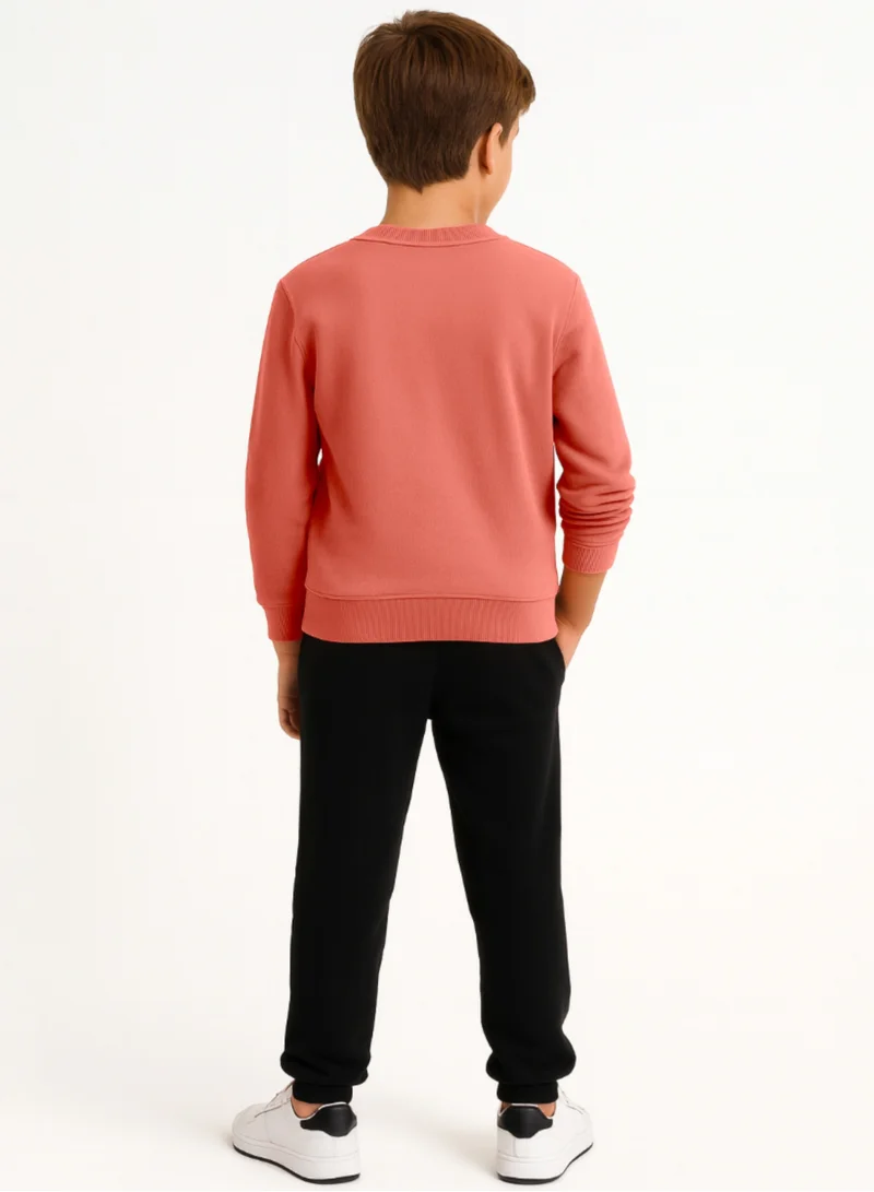victor and jane Boys’ Skater Bear Fleece Set – Coral Sweatshirt &amp; Black Joggers