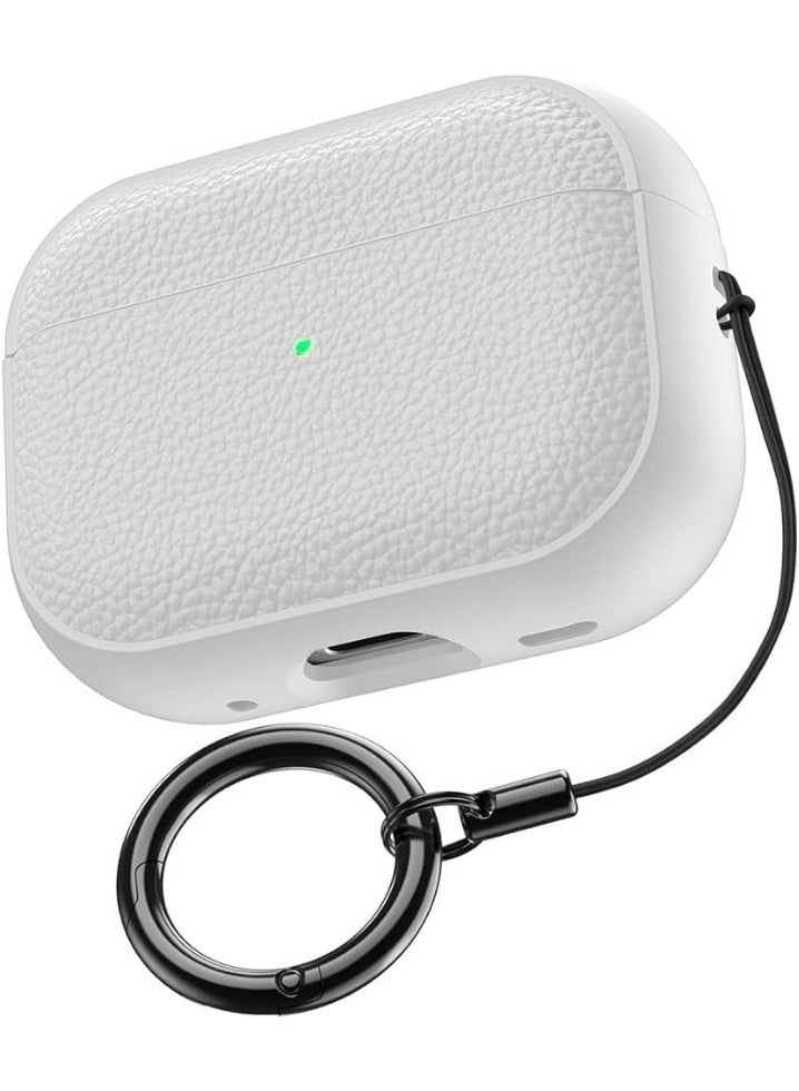 الخامس لطيفة غلاف سماعة AirPods 4، غطاء مضاد للسقوط مع سلسلة مفاتيح، جلد صناعي بنقش الليتشي، غلاف TPU مضاد للصدمات (لون أبيض) - Image 5