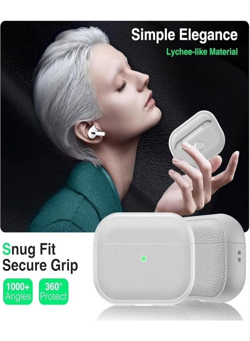 الخامس لطيفة غلاف سماعة AirPods 4، غطاء مضاد للسقوط مع سلسلة مفاتيح، جلد صناعي بنقش الليتشي، غلاف TPU مضاد للصدمات (لون أبيض) - Image 3