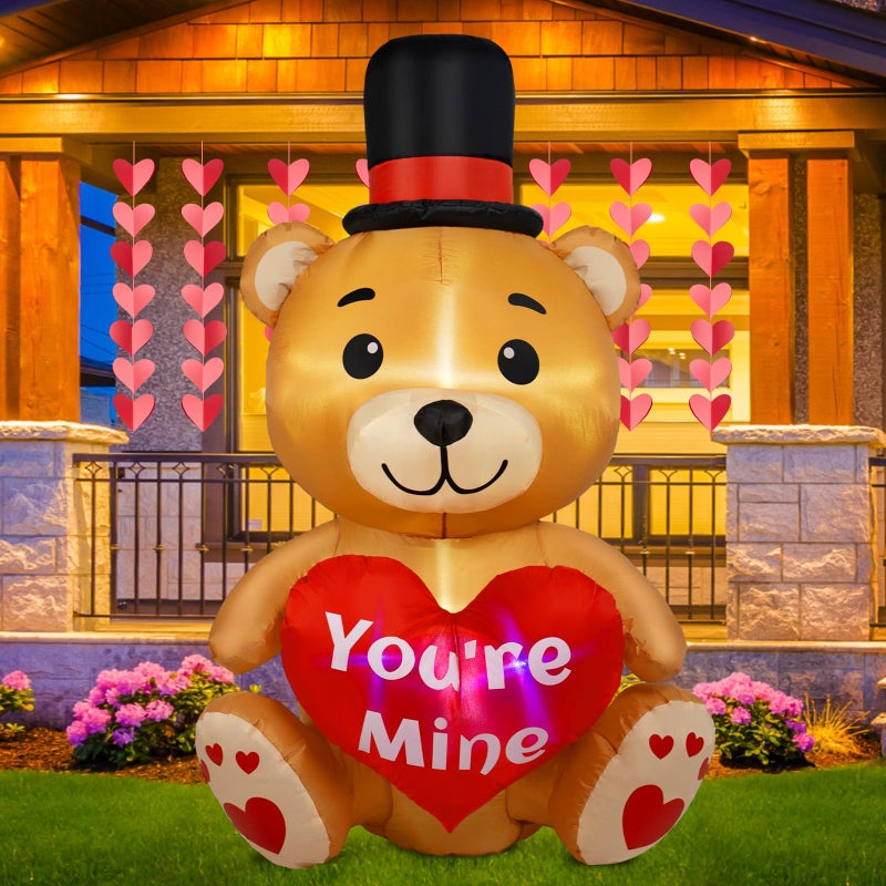 B&D 4FT Valentines Day Inflatable Bear Holding Love Heart, Blow Up Yard Decorations Built-in RGB LED Lights, Valentines Day Decor for Party Anniversary Wedding Propose Garden Lawn - Image 1