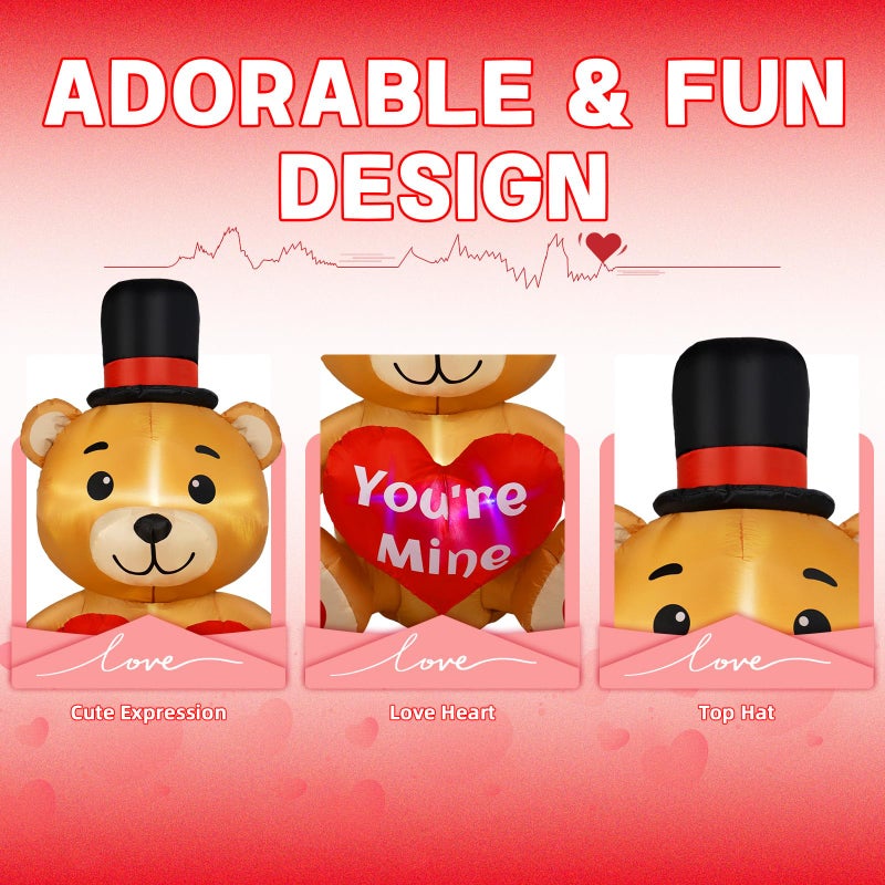 B&D 4FT Valentines Day Inflatable Bear Holding Love Heart, Blow Up Yard Decorations Built-in RGB LED Lights, Valentines Day Decor for Party Anniversary Wedding Propose Garden Lawn - Image 4