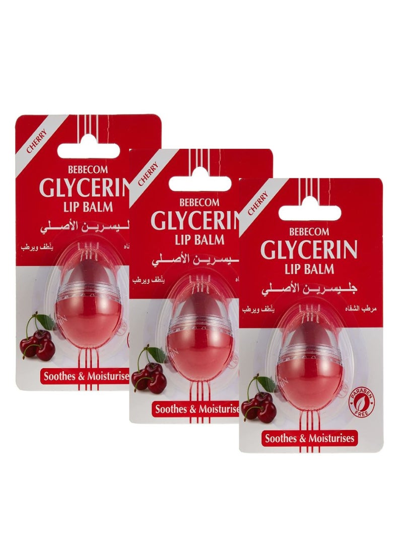 Bebecom 3 Piece Set Glycerin Lip Balm Cherry Moisturizes And Soothes 10g