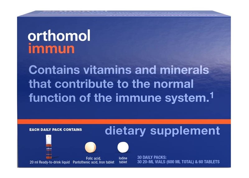Orthomol أورثومول إيمون فيال، مكمل دعم المناعة، كبسولة لمدة 30 يومًا، فيتامينات A، B، C، D، E، زنك، يود - Image 1