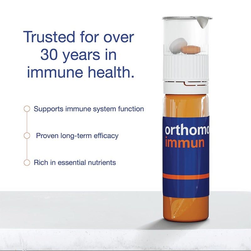 Orthomol أورثومول إيمون فيال، مكمل دعم المناعة، كبسولة لمدة 30 يومًا، فيتامينات A، B، C، D، E، زنك، يود - Image 2