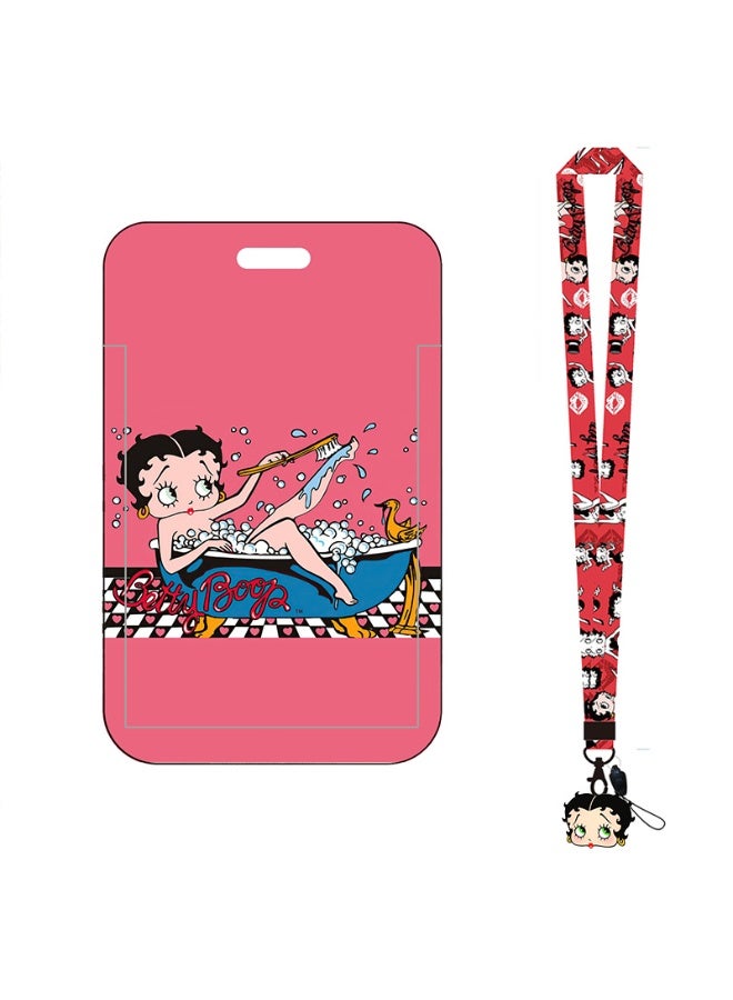 NIBEMINENT 1 - Piece Betty Boop Kpop Photo Card Holder Pendant Key Chain ID Badge Holder ID Card Holder Photo Card Protector for School ID Office ID Access Card for Women Girls