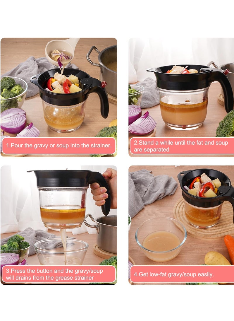SYOSI - Fat Separator With Bottom Release, 4 Cup Gravy Separator for Cooking with Oil Strainer, Kitchen Gadgets Grease Separator, Oil Separator - Fat Separator with Strainer, Gravy and Fat Seperator - Image 1