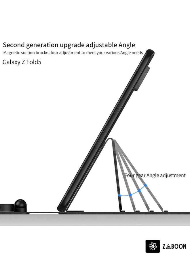 For Samsung Galaxy Z Fold5 GKK Gear Adjustment Bluetooth Keyboard + Pen + Mouse + Case Set(Carbon Fibre)