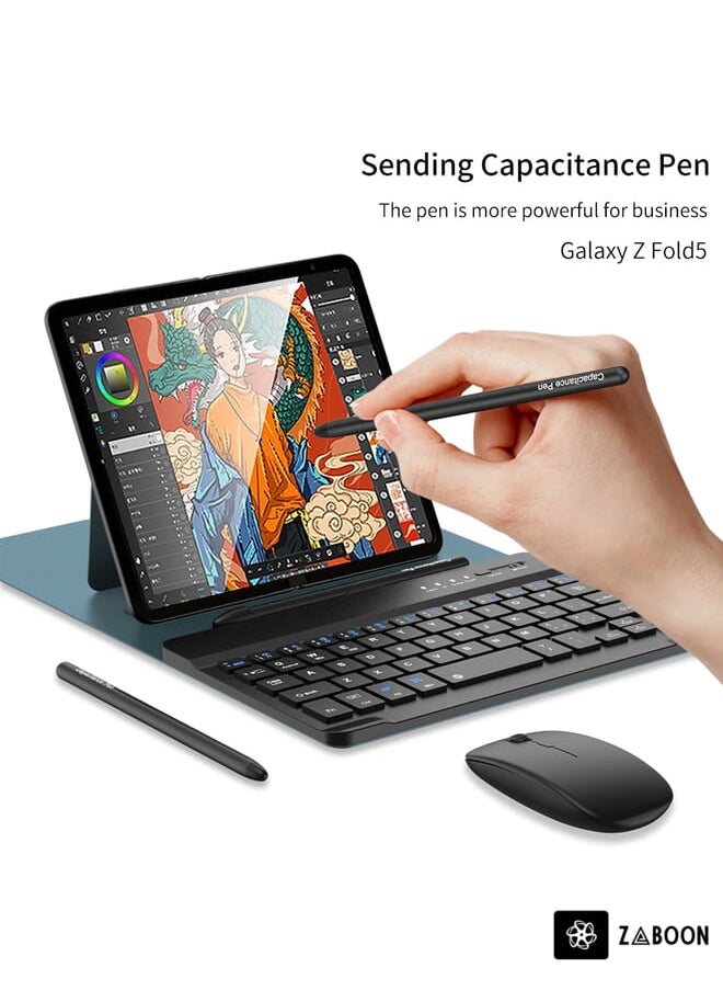 For Samsung Galaxy Z Fold5 GKK Gear Adjustment Bluetooth Keyboard + Pen + Mouse + Case Set(Carbon Fibre)
