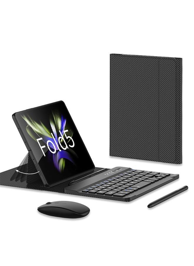 For Samsung Galaxy Z Fold5 GKK Gear Adjustment Bluetooth Keyboard + Pen + Mouse + Case Set(Carbon Fibre)
