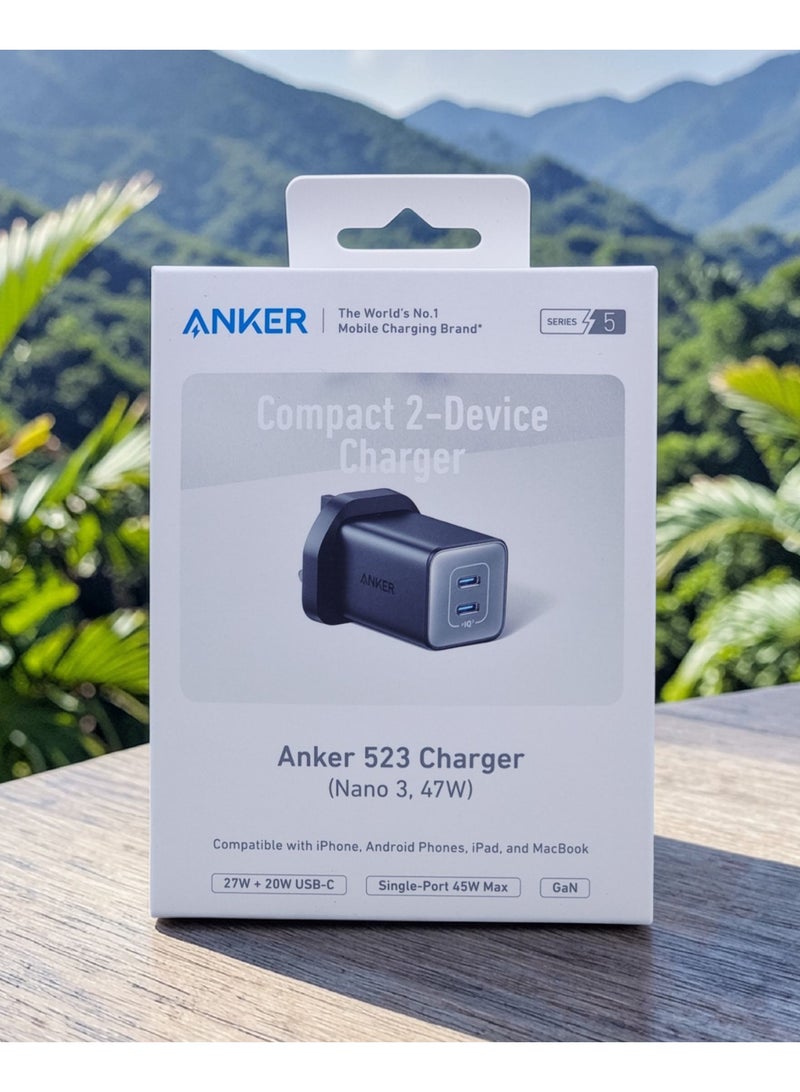 شاحن أنكر نانو 47 واط USB-C، شاحن صغير الحجم قابل للطي بمنفذين بتقنية GaN لأجهزة iPhone 17 / 16 و Galaxy و Pixel، متوافق مع MagSafe (أسود) - Image 2