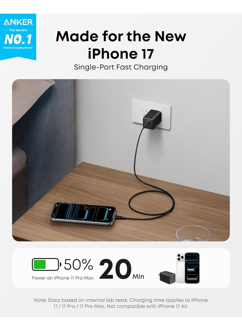 شاحن أنكر نانو 47 واط USB-C، شاحن صغير الحجم قابل للطي بمنفذين بتقنية GaN لأجهزة iPhone 17 / 16 و Galaxy و Pixel، متوافق مع MagSafe (أسود) - Image 3