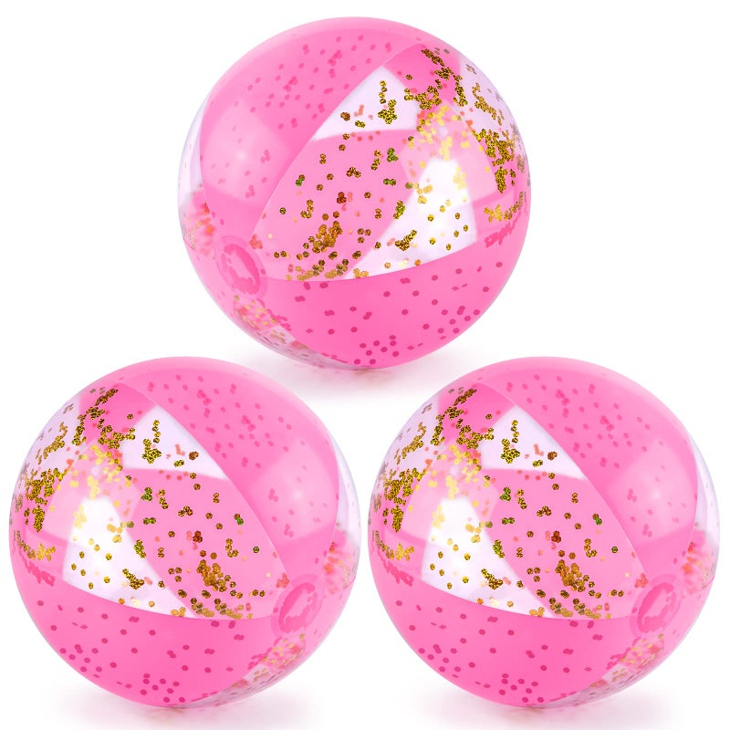 POPLAY 16 Inch Inflatable Beach Balls 3 Pack Glitter Beach Balls Pool Toys with Confetti Sparkling Balls for Kids Toddlers Adults Summer Pool Party Favors - Image 2