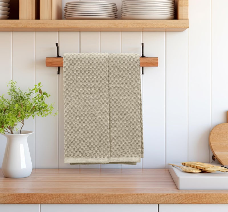 COTTON CRAFT Amazing Kitchen Towel - Set of 8 Terry Towels - 100% Cotton Euro CafWaffle Weave Dish Towel Set - Soft Absorbent Quick Dry Low Lint Reusable Pantry Bar Cleaning Cloth - 16x28 - Beige - Image 4
