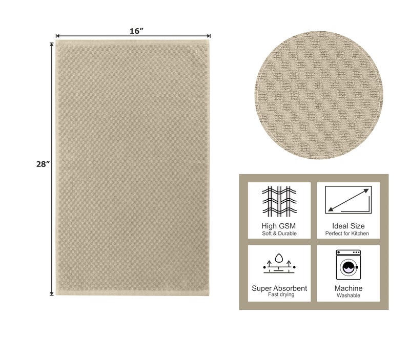 COTTON CRAFT Amazing Kitchen Towel - Set of 8 Terry Towels - 100% Cotton Euro CafWaffle Weave Dish Towel Set - Soft Absorbent Quick Dry Low Lint Reusable Pantry Bar Cleaning Cloth - 16x28 - Beige - Image 5