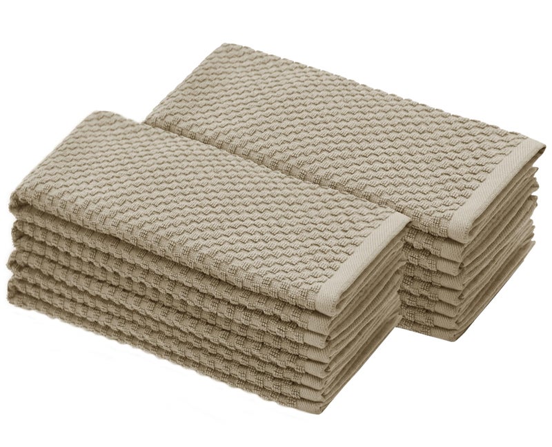 COTTON CRAFT Amazing Kitchen Towel - Set of 8 Terry Towels - 100% Cotton Euro CafWaffle Weave Dish Towel Set - Soft Absorbent Quick Dry Low Lint Reusable Pantry Bar Cleaning Cloth - 16x28 - Beige - Image 1