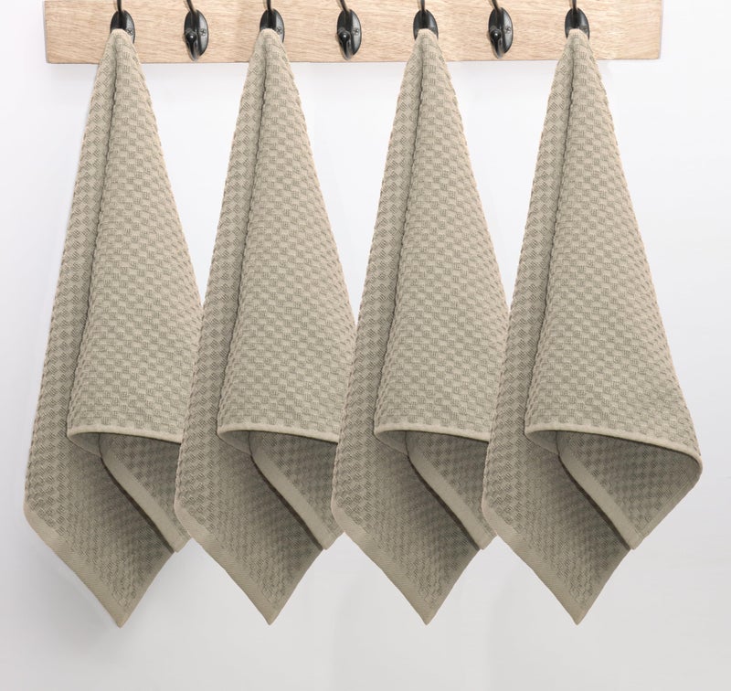 COTTON CRAFT Amazing Kitchen Towel - Set of 8 Terry Towels - 100% Cotton Euro CafWaffle Weave Dish Towel Set - Soft Absorbent Quick Dry Low Lint Reusable Pantry Bar Cleaning Cloth - 16x28 - Beige - Image 2