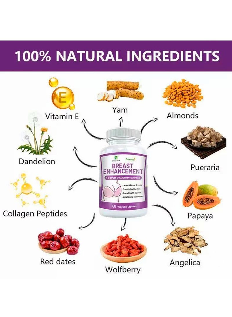 Wins Town Enhancer Supplement for Fast Growth and Bigger Bust  Enlargement Formula to Increase Firmness Perkier and Fuller 60 Capsules  - Image 2