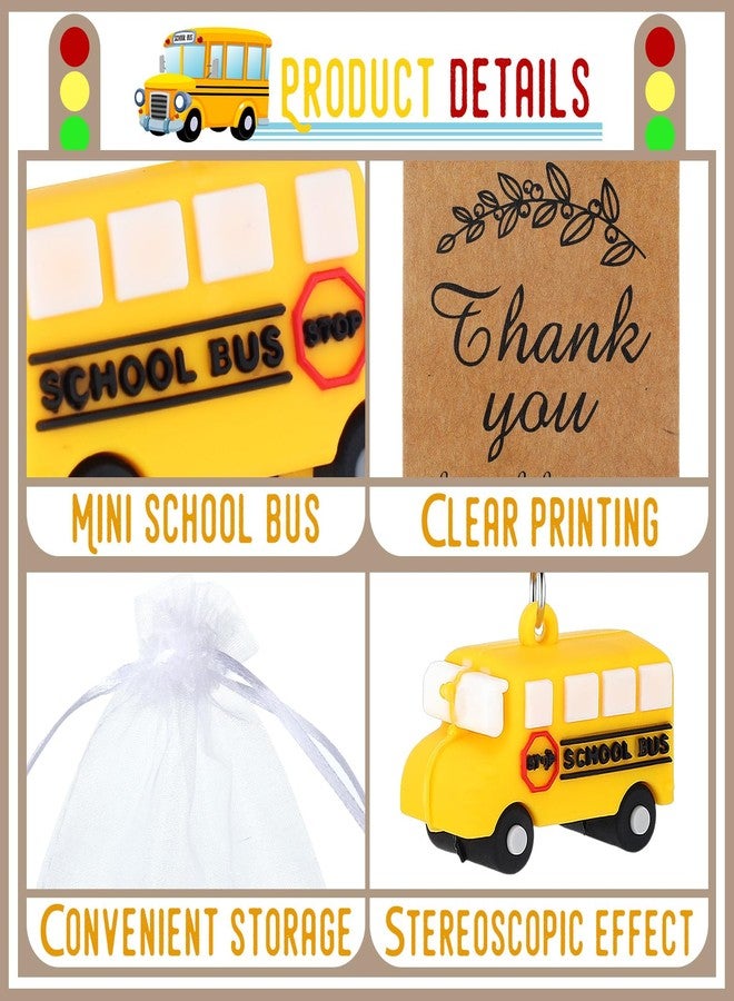 Equsion 12 Pcs School Bus Party Favors School Bus Keychain with White Organza Thank You Kraft Tags for Birthday Party Favors Backpack Key Decorations Classroom Rewards School Bus Theme Supplies - Image 3